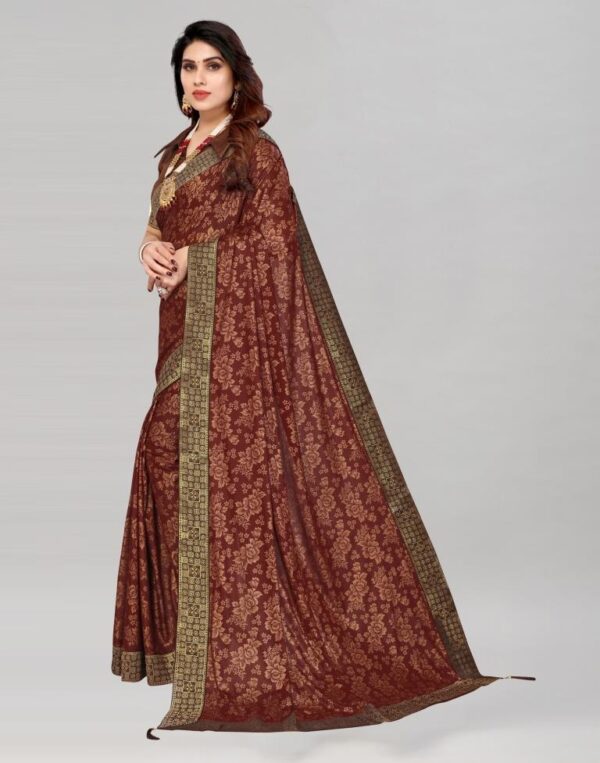 Brown Coloured Lycra Foil Printed Saree - Image 6