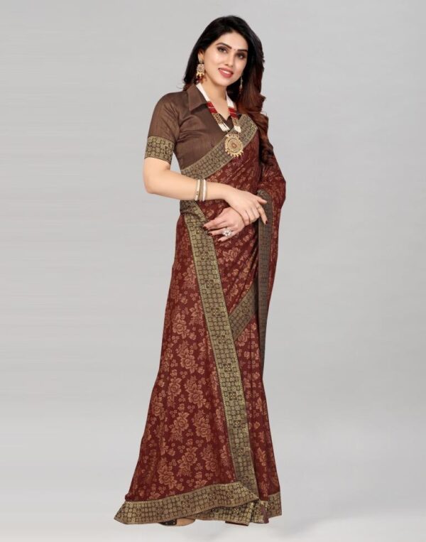 Brown Coloured Lycra Foil Printed Saree - Image 5