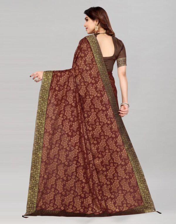 Brown Coloured Lycra Foil Printed Saree - Image 4
