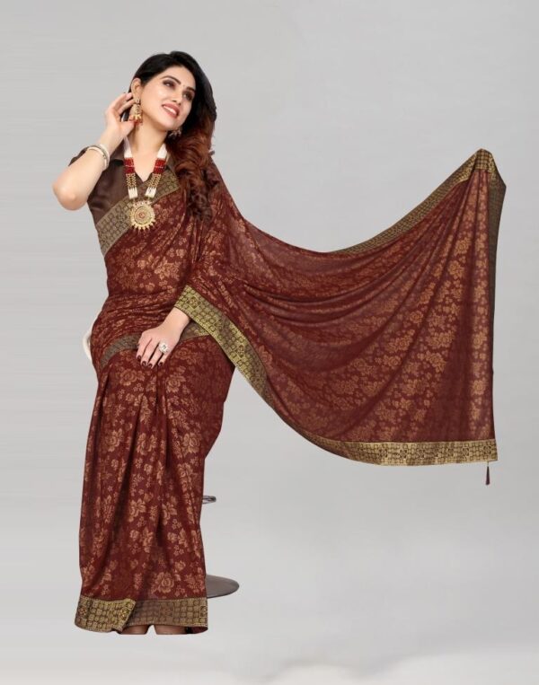 Brown Coloured Lycra Foil Printed Saree - Image 3