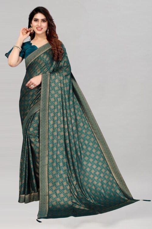Pine Green Coloured Lycra Foil Printed Saree