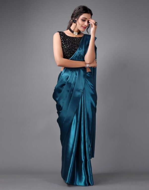 Teal Blue Silk Saree - Image 6