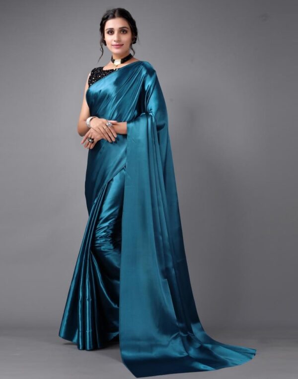 Teal Blue Silk Saree - Image 5