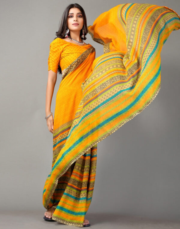 Turmeric Yellow Printed Saree - Image 2