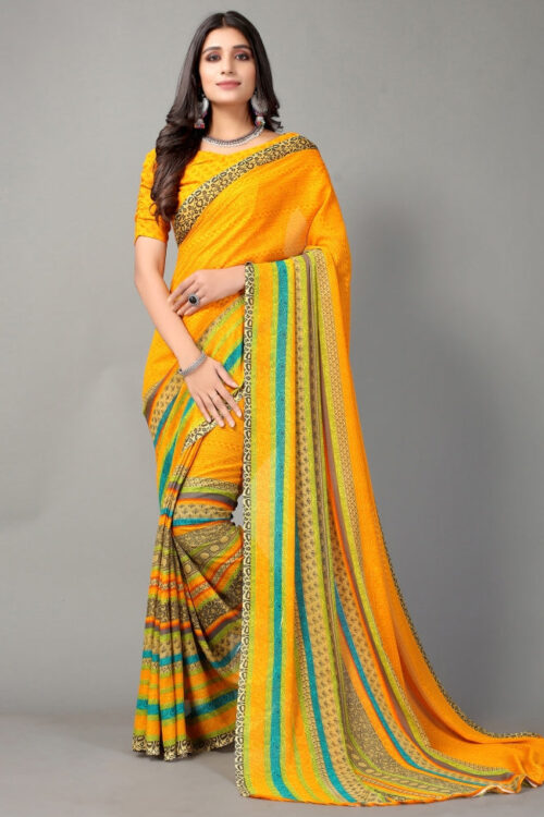 Turmeric Yellow Printed Saree