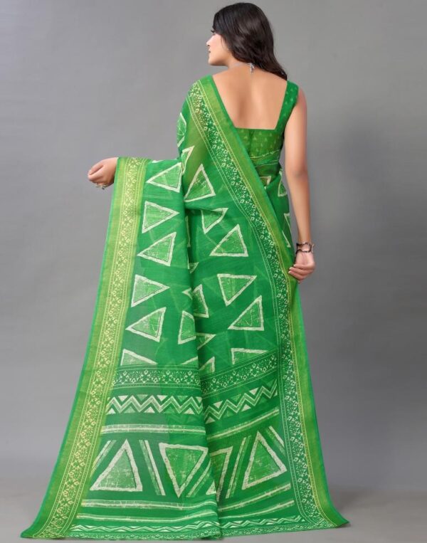 Green Cotton Saree - Image 2