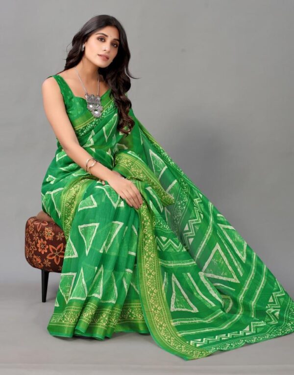 Green Cotton Saree - Image 4