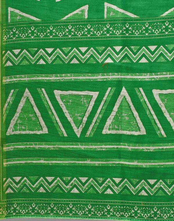 Green Cotton Saree - Image 3