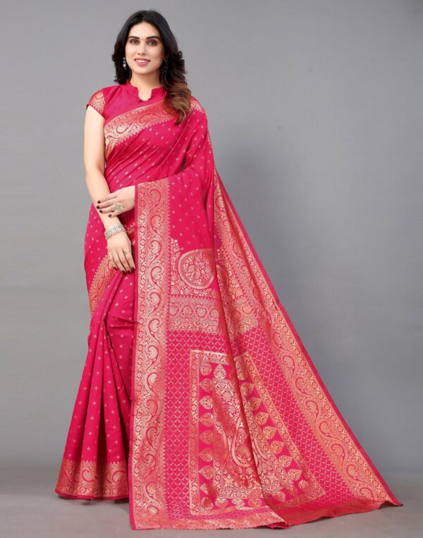 Pink And Golden Banarasi Silk Saree