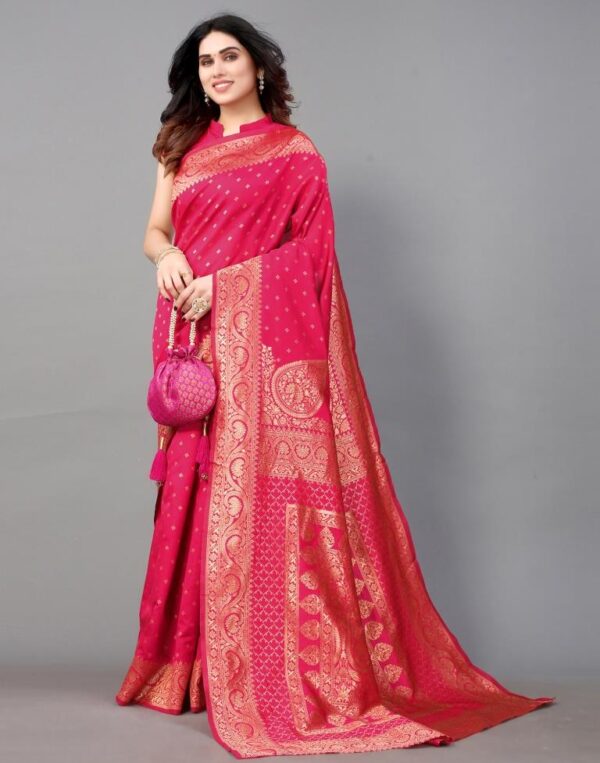 Pink And Golden Banarasi Silk Saree - Image 2