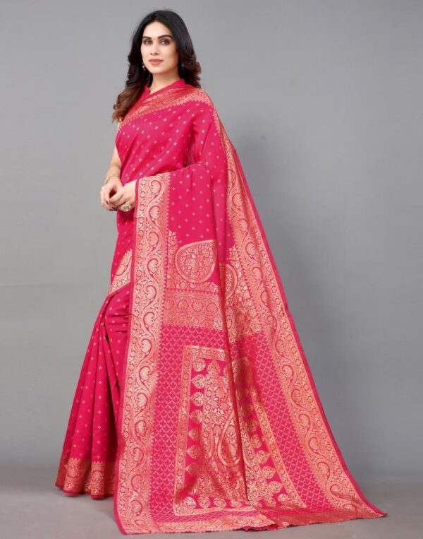 Pink And Golden Banarasi Silk Saree - Image 5