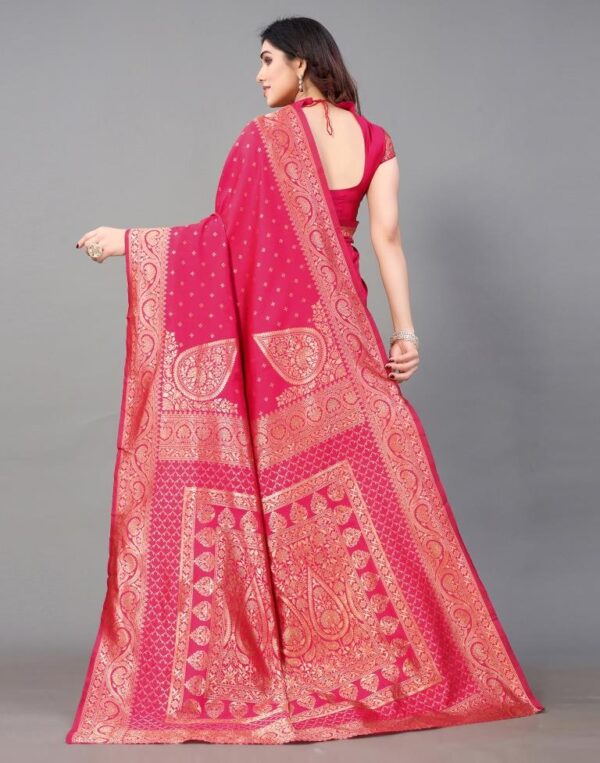 Pink And Golden Banarasi Silk Saree - Image 4
