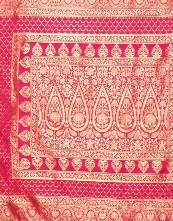 Pink And Golden Banarasi Silk Saree - Image 3