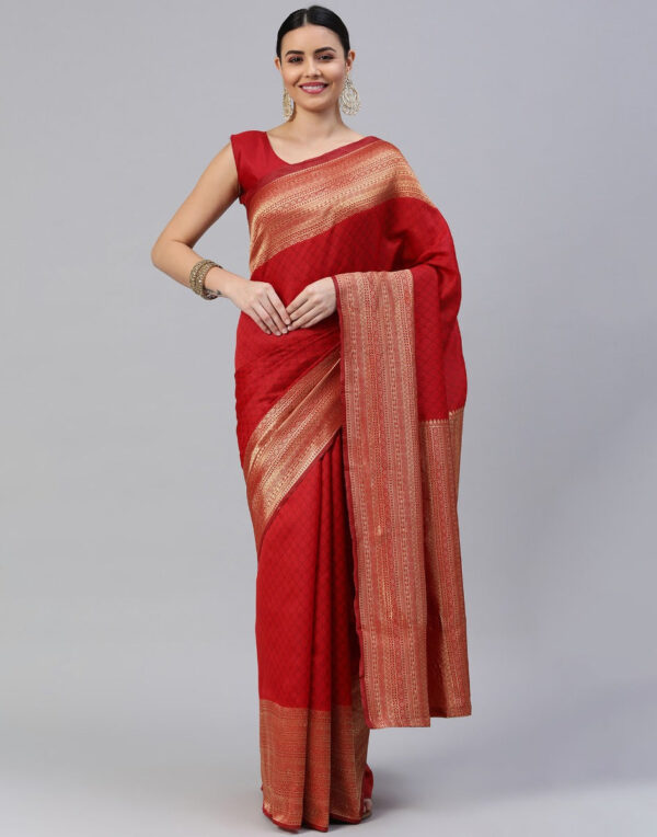 Red Banarasi Silk Saree - Image 2