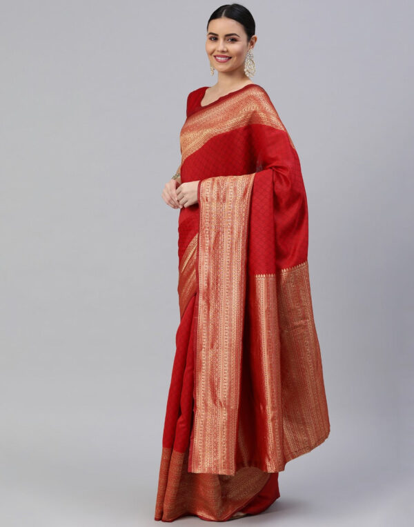 Red Banarasi Silk Saree - Image 5