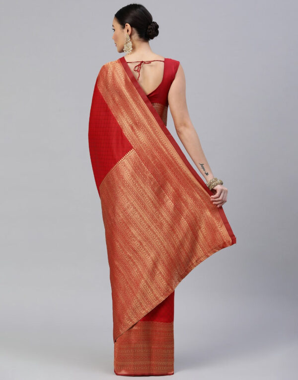 Red Banarasi Silk Saree - Image 4