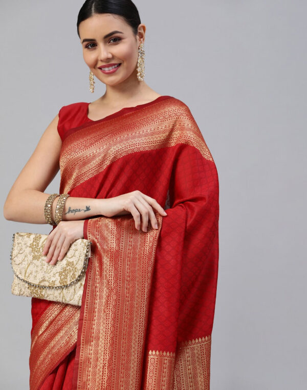 Red Banarasi Silk Saree - Image 3