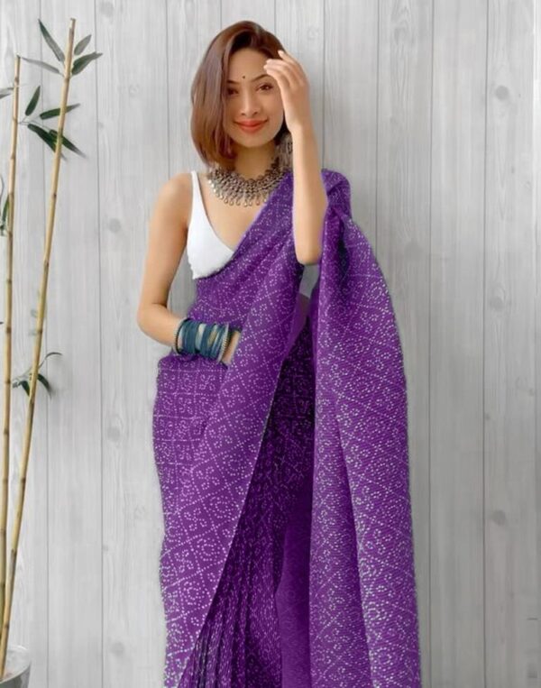 Purple Bandhani Pleated Saree - Image 8