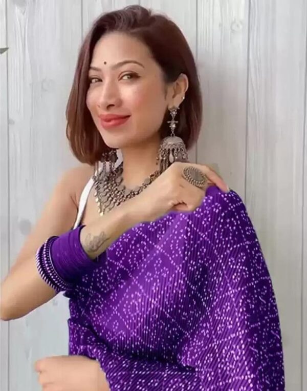 Purple Bandhani Pleated Saree - Image 6