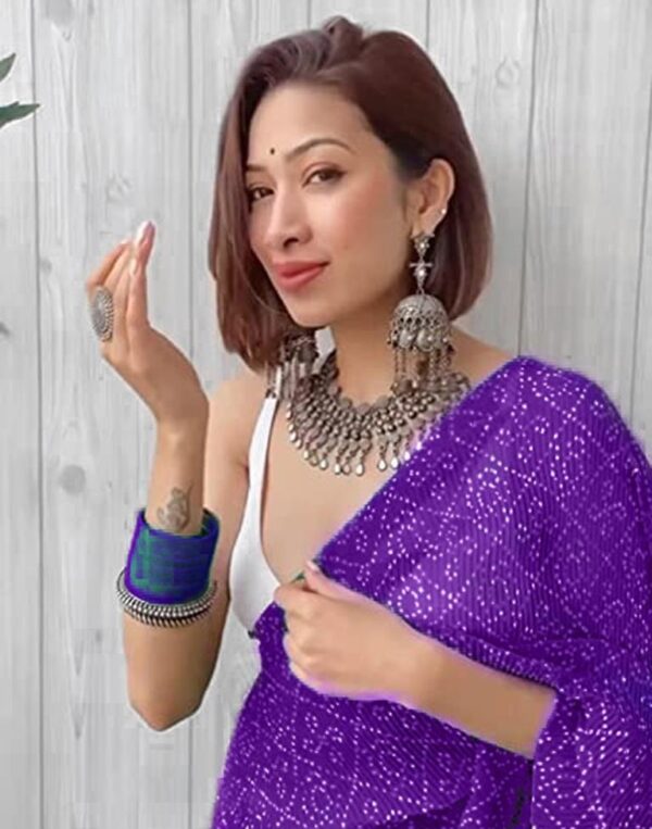 Purple Bandhani Pleated Saree - Image 5