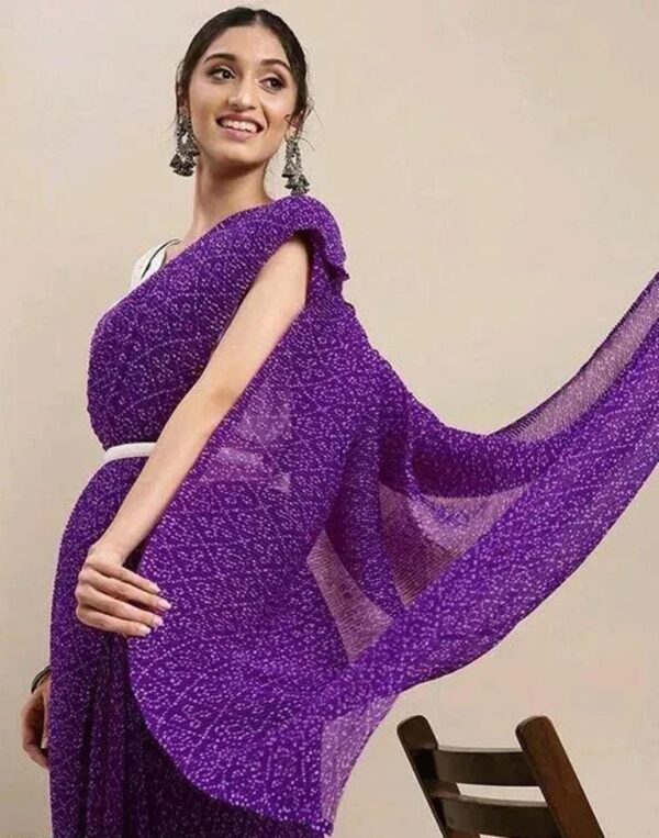 Purple Bandhani Pleated Saree - Image 4
