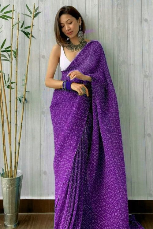 Purple Bandhani Pleated Saree