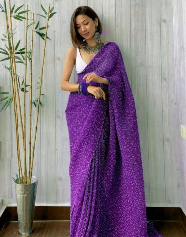 Purple Bandhani Pleated Saree