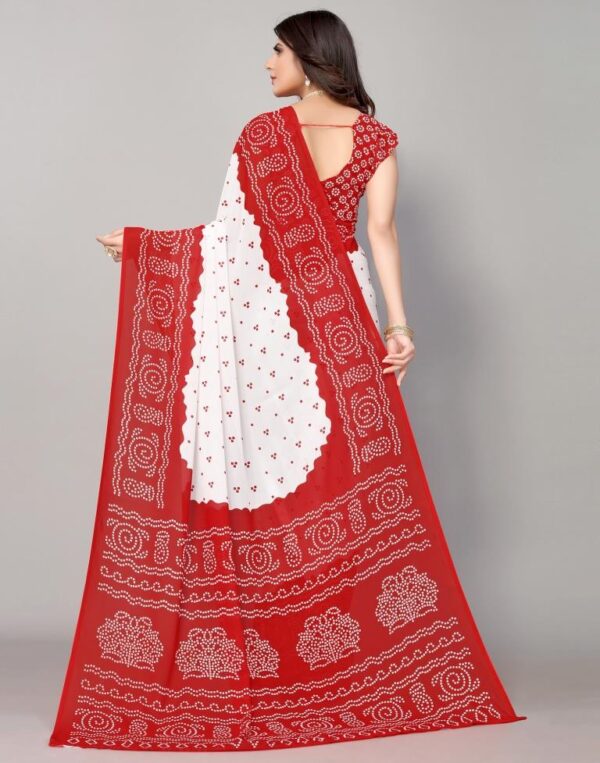 Red And White Bandhani Printed Saree - Image 5
