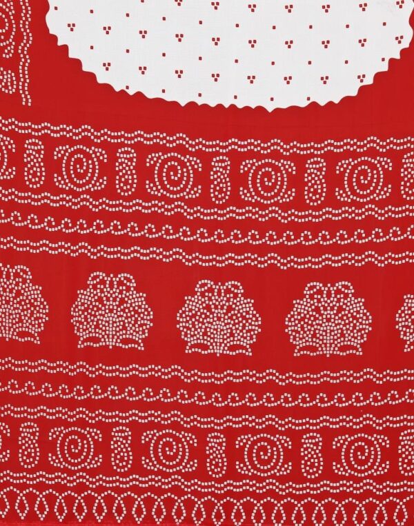 Red And White Bandhani Printed Saree - Image 4