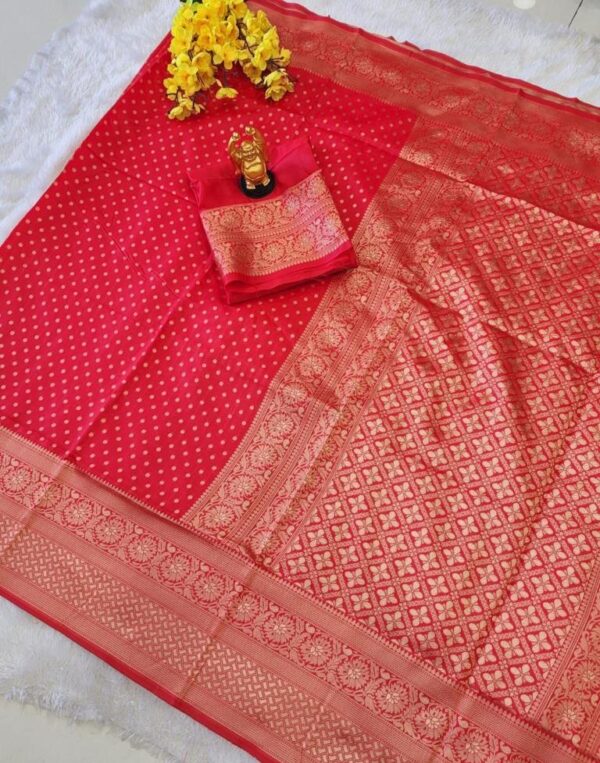 Red Banarasi Silk Saree - Image 2
