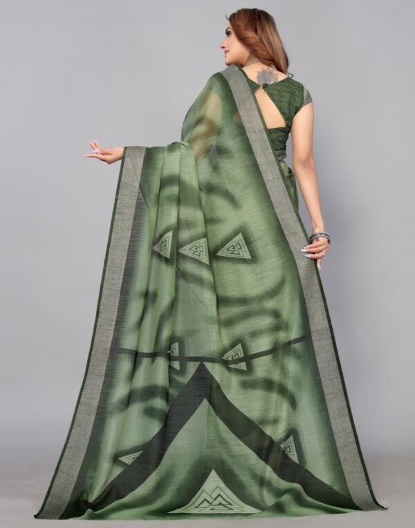 Green Cotton Saree - Image 2