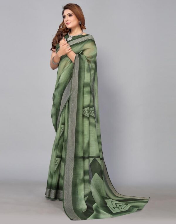 Green Cotton Saree - Image 5