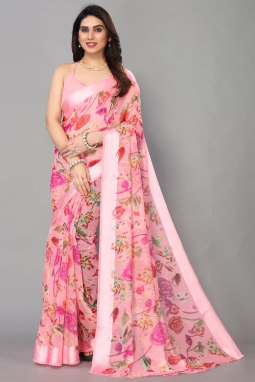 Pink Cotton Saree