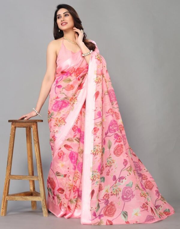 Pink Cotton Saree - Image 2