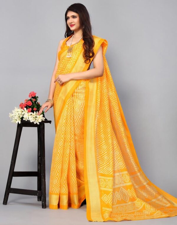Turmeric Yellow Cotton Saree - Image 3