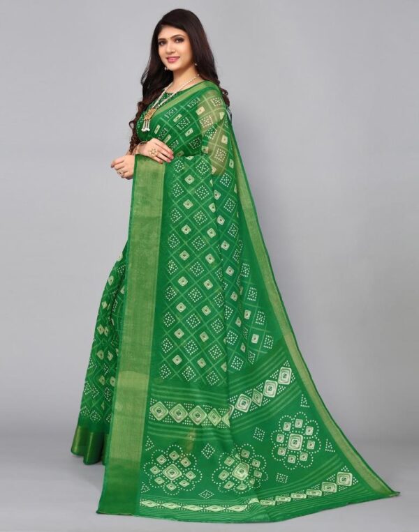 Green Cotton Saree - Image 5