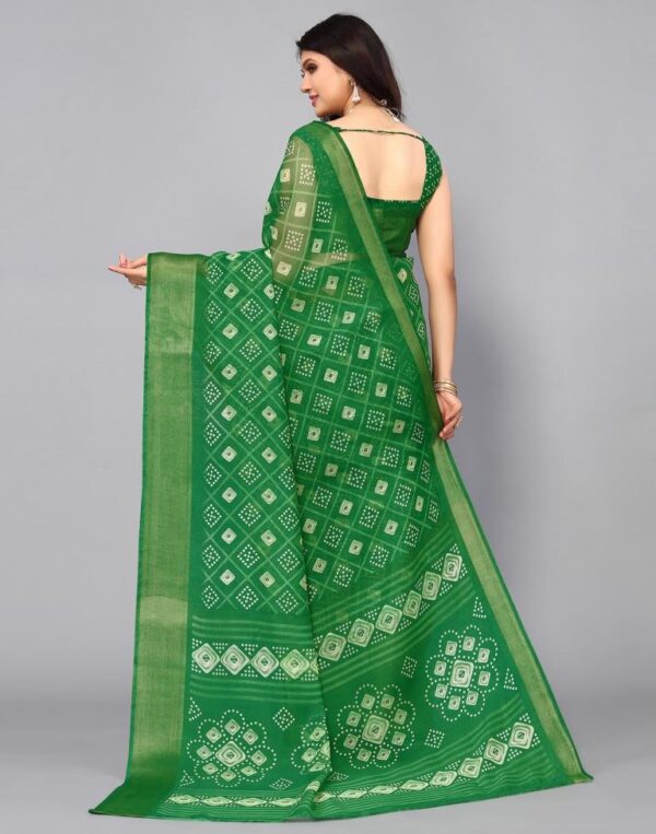 Green Cotton Saree - Image 4