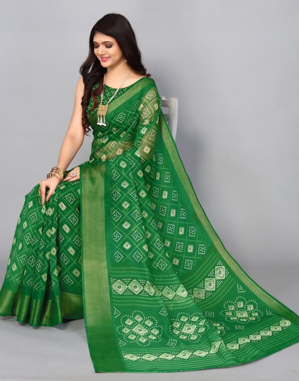 Green Cotton Saree - Image 2