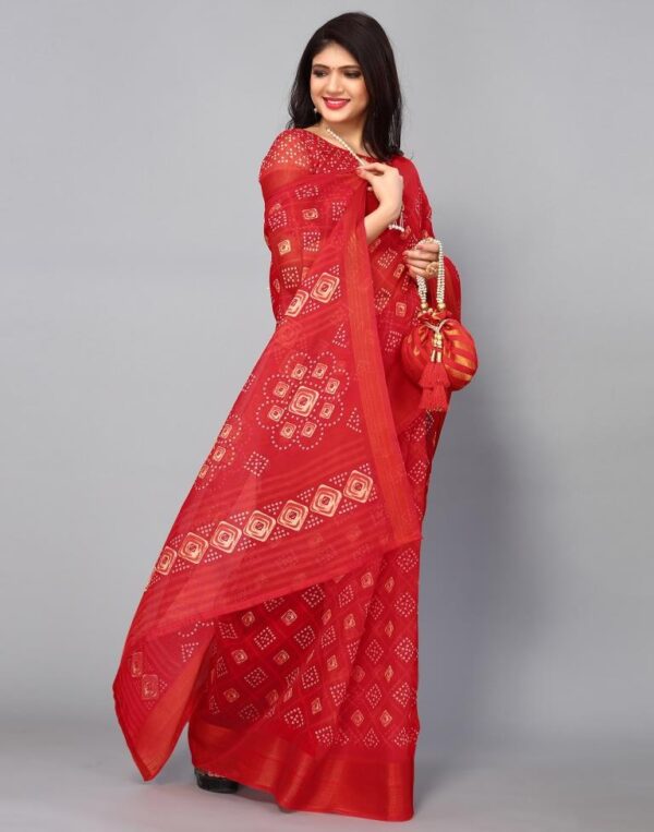 Red Cotton Saree - Image 3