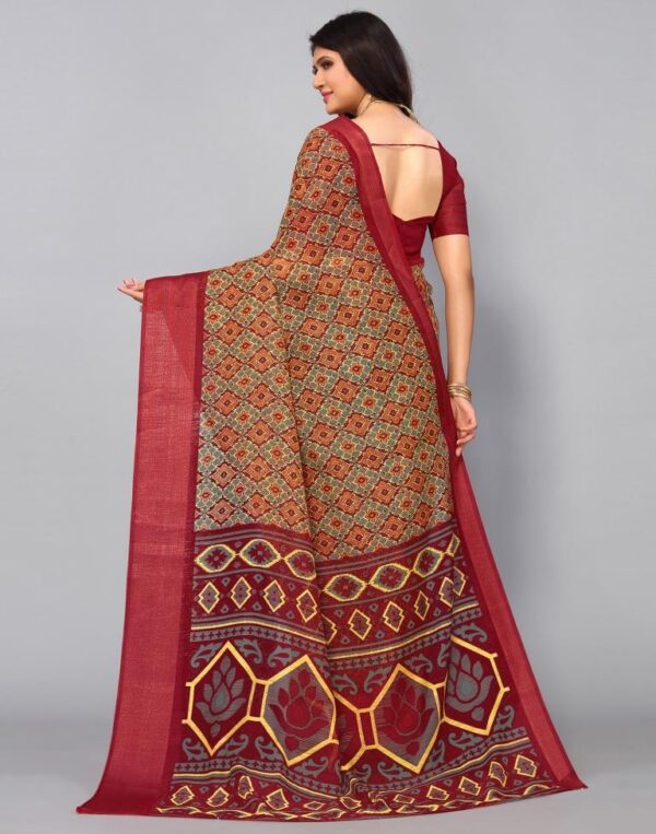 Multicoloured Cotton Saree (Deep Red) - Image 5
