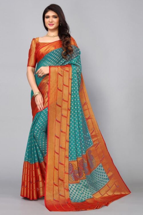 Turquoise Green Brasso Saree