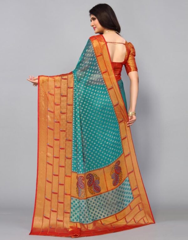 Turquoise Green Brasso Saree - Image 5