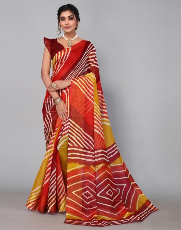Multicoloured Cotton Saree (Red)