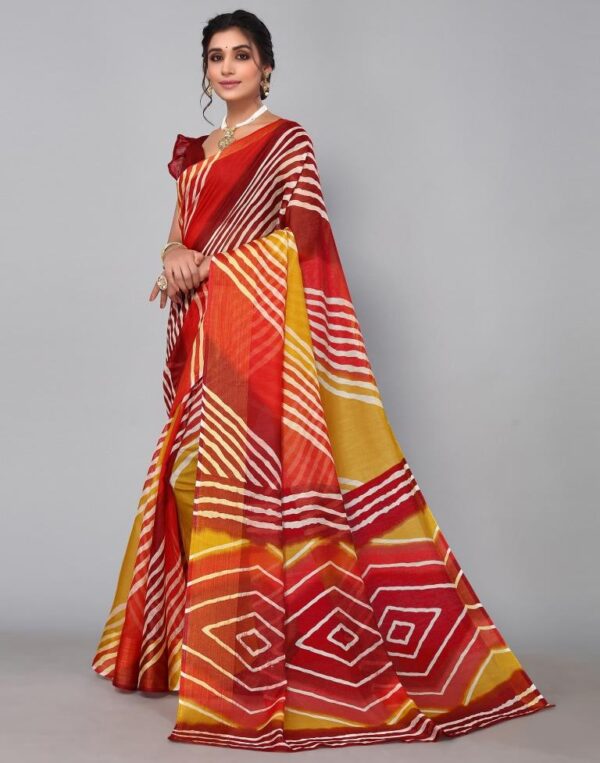 Multicoloured Cotton Saree (Red) - Image 2
