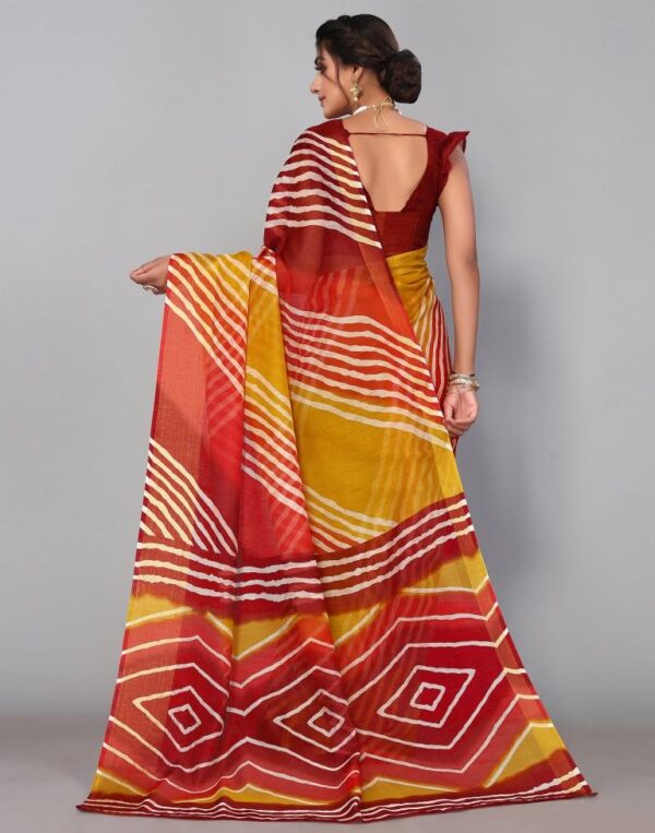 Multicoloured Cotton Saree (Red) - Image 5