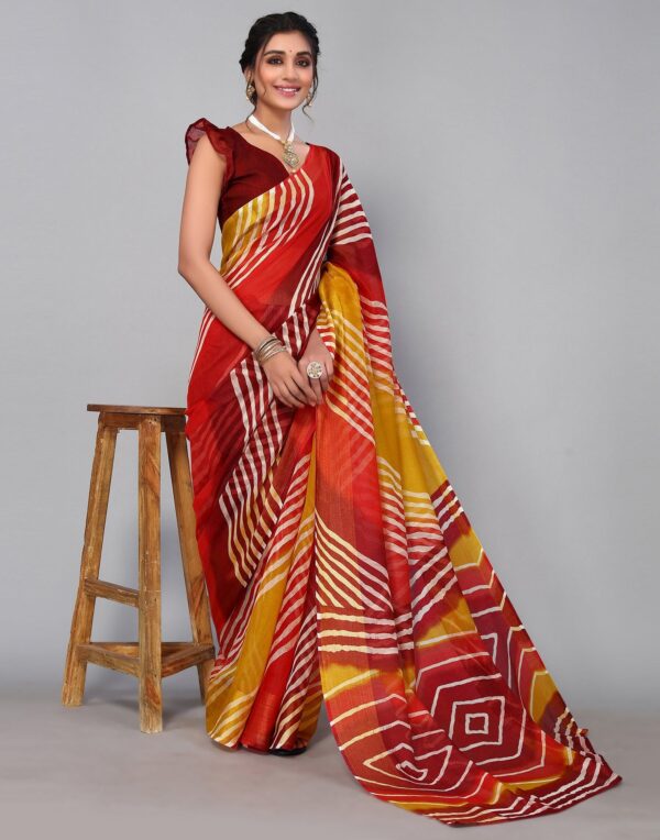 Multicoloured Cotton Saree (Red) - Image 3