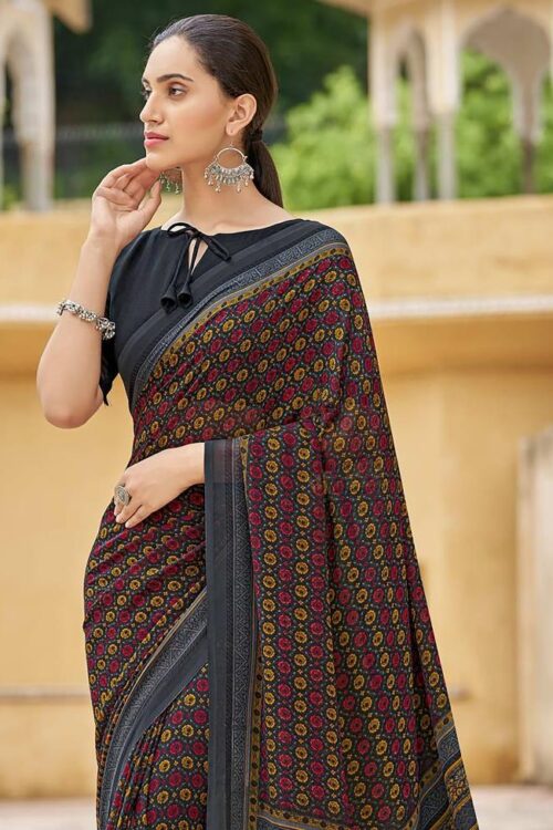 Dark Grey Georgette Saree