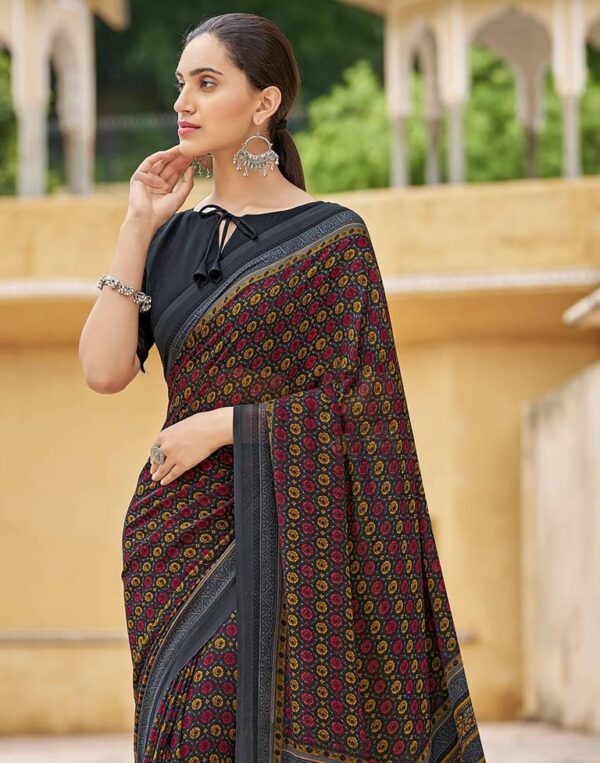 Dark Grey Georgette Saree