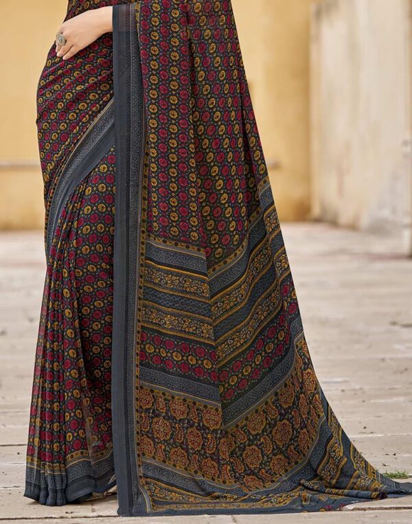 Dark Grey Georgette Saree - Image 2