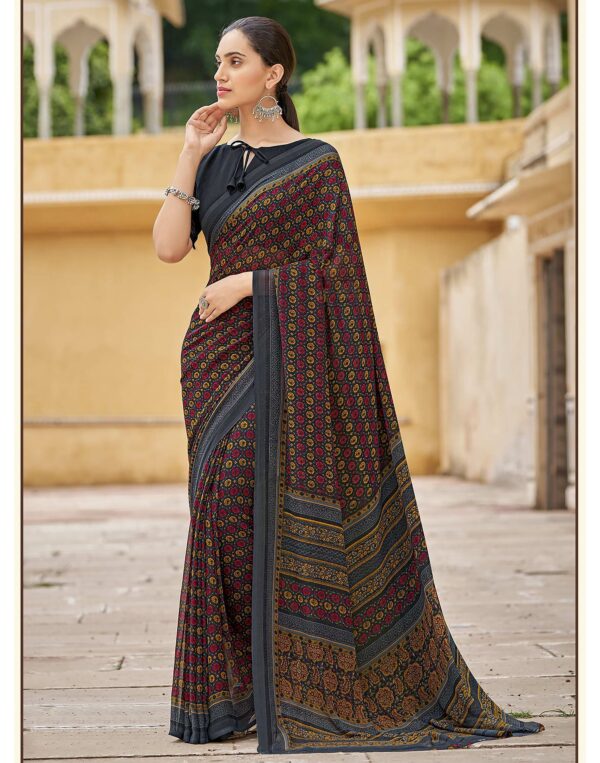 Dark Grey Georgette Saree - Image 3